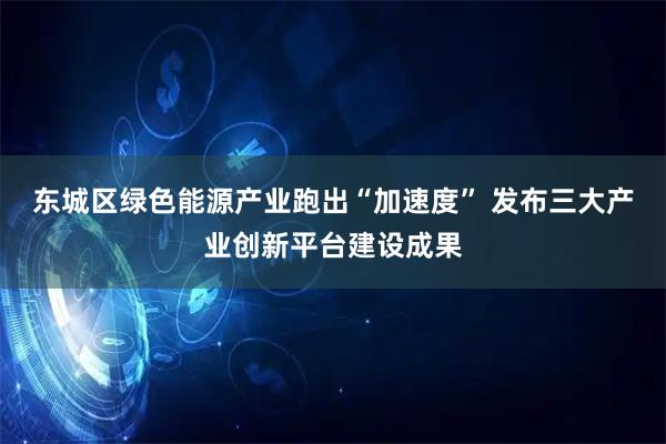 东城区绿色能源产业跑出“加速度” 发布三大产业创新平台建设成果